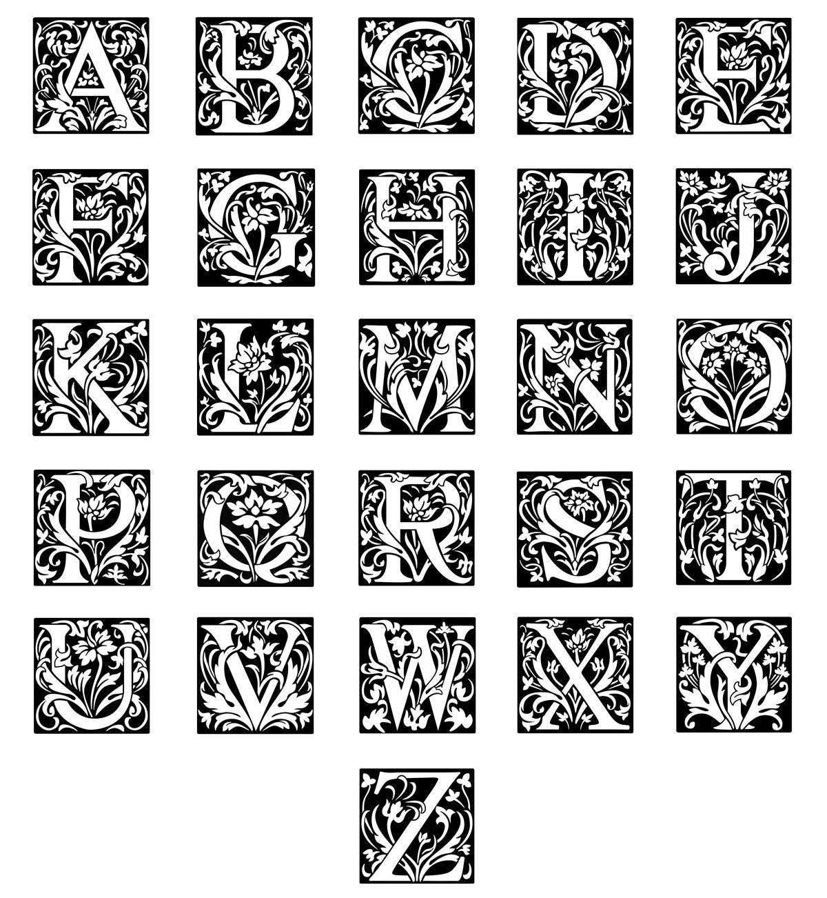 Floral Monogram Alphabet Choice from A to Z